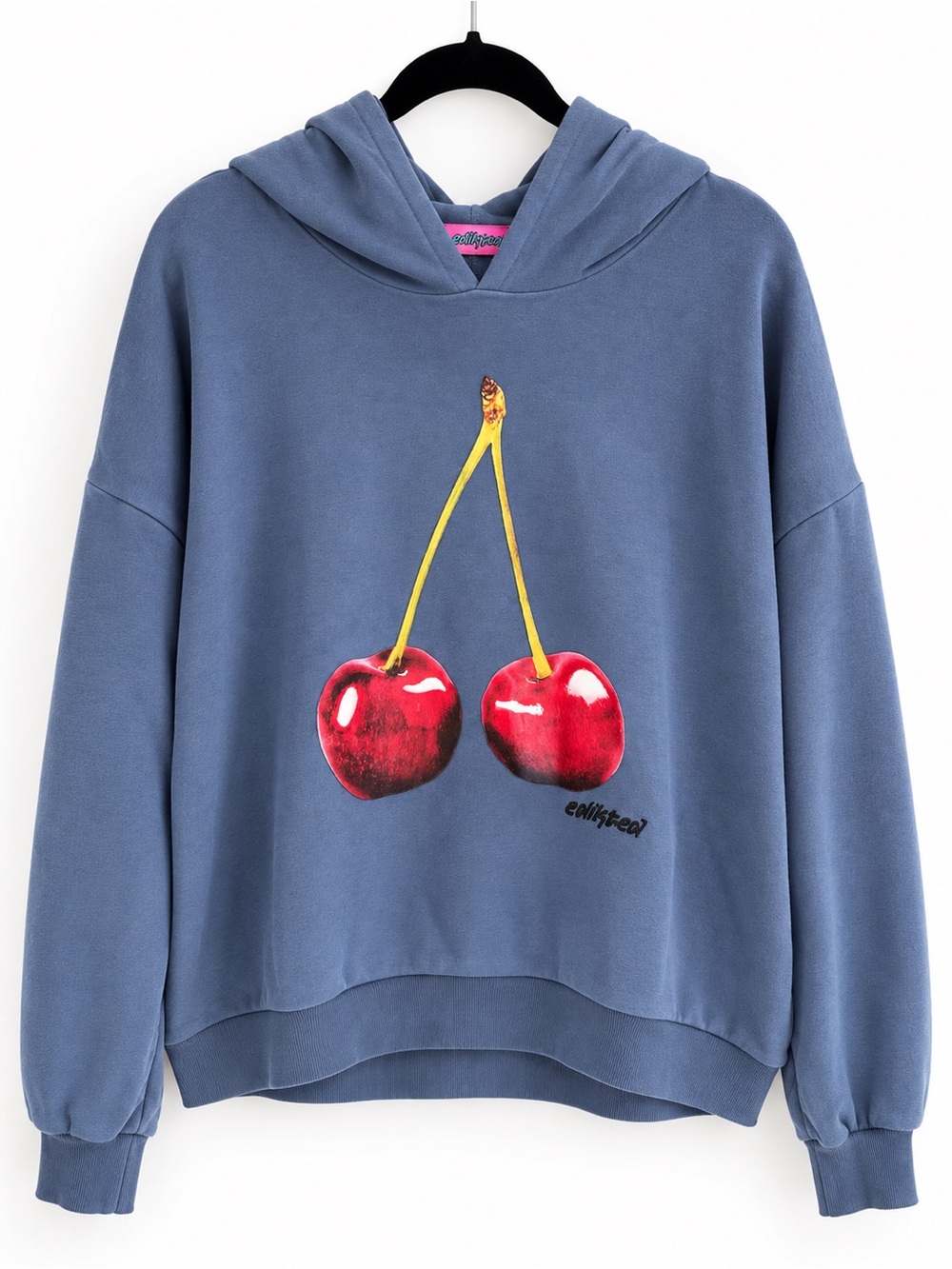Edikted Cherry Graphic Oversized Hoodie Blue Medium BNWOT Y2K